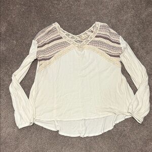 Altar'd State Cream and Purple Striped Lace Blouse